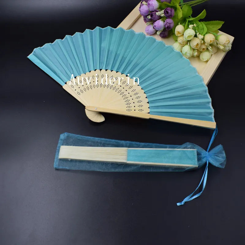 20/80pcs Personalized Wedding Favors for Guest Folded Hand Fans with Organza Gift Bag