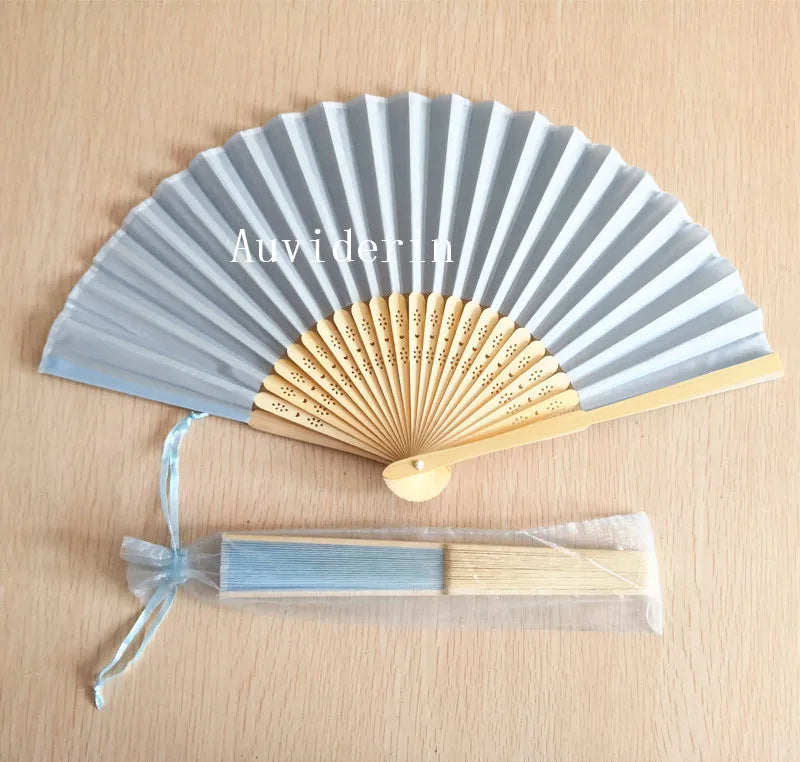 20/80pcs Personalized Wedding Favors for Guest Folded Hand Fans with Organza Gift Bag