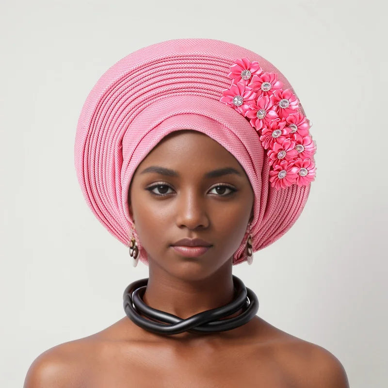 New Fashion African Women Folding Headwraps Cap Indian Hat Luxury Ethnic Style Headband Nigerian Wedding Party Headwear Bonnet