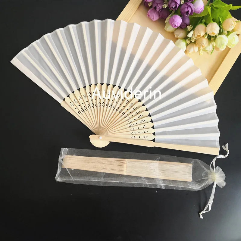 20/80pcs Personalized Wedding Favors for Guest Folded Hand Fans with Organza Gift Bag