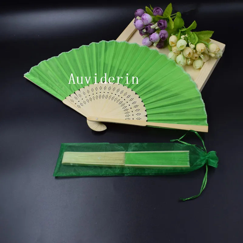 20/80pcs Personalized Wedding Favors for Guest Folded Hand Fans with Organza Gift Bag