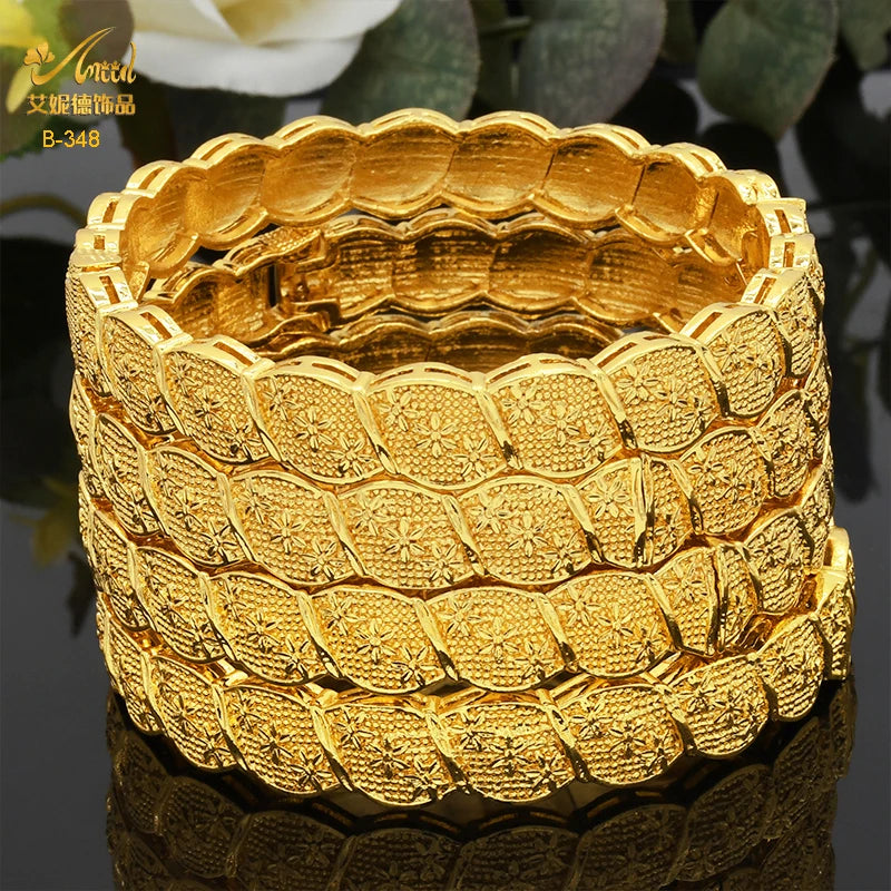 Luxury Dubai 24K Gold Color Bangles For Women Indian African Bracelets Charm Wedding Ethiopian Arabic Hand Jewelry Party Gifts