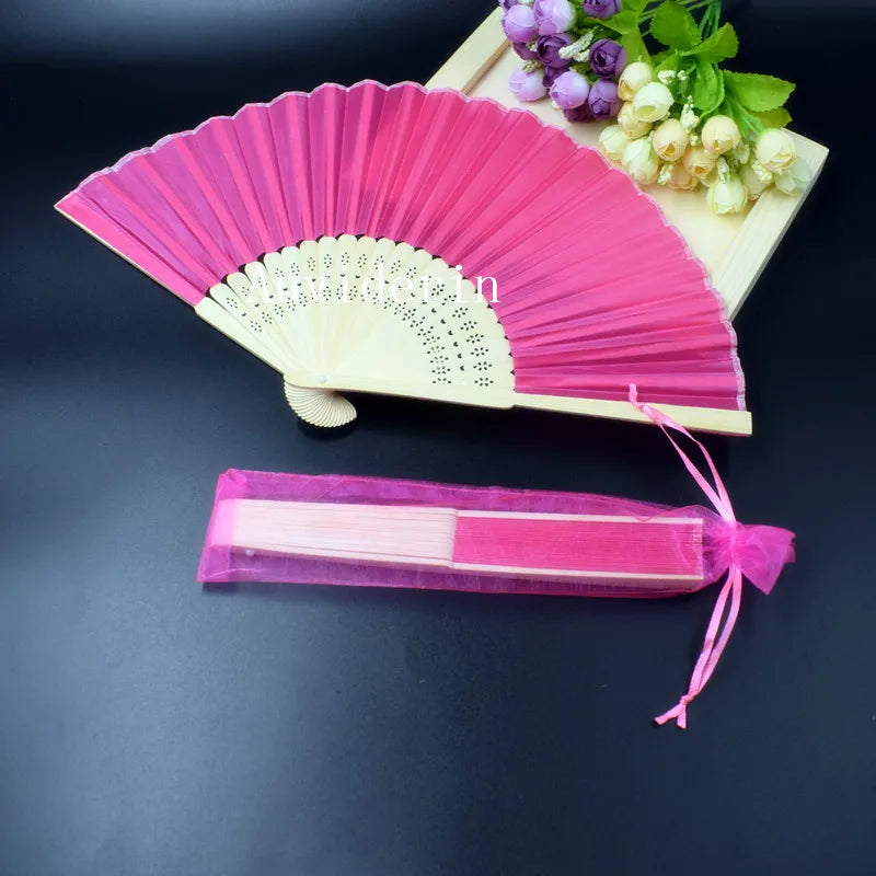 20/80pcs Personalized Wedding Favors for Guest Folded Hand Fans with Organza Gift Bag