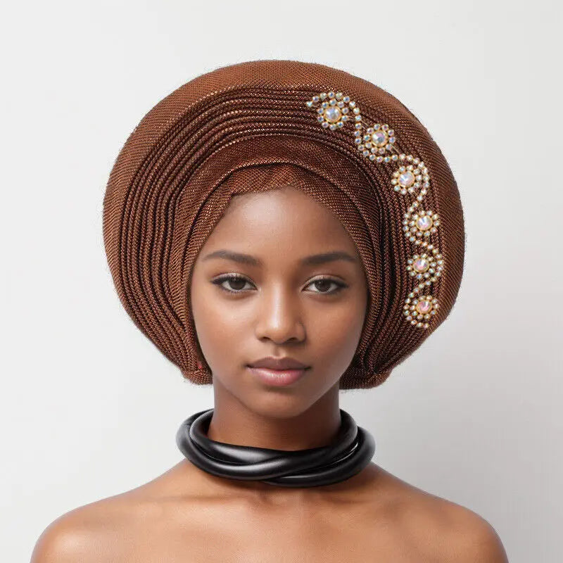 New Fashion African Women Folding Headwraps Cap Indian Hat Luxury Ethnic Style Headband Nigerian Wedding Party Headwear Bonnet