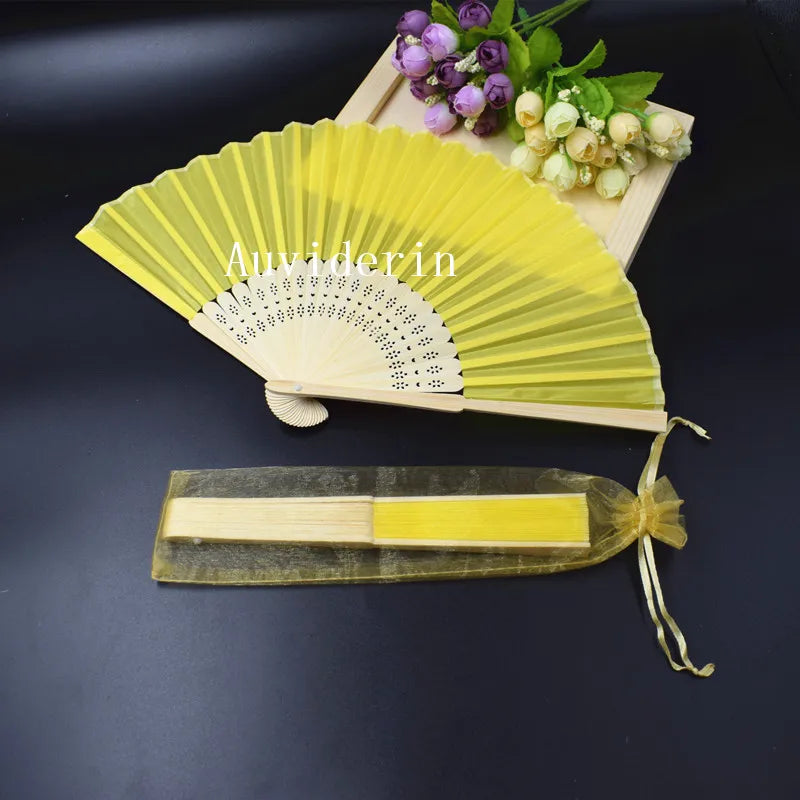 20/80pcs Personalized Wedding Favors for Guest Folded Hand Fans with Organza Gift Bag