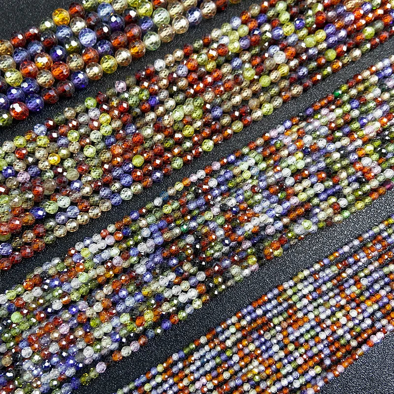 Fashion Trend Natural Colorful Zircon Bead 2 3 4MM Faceted Round Waist DIY Beads For Beadwork DIY Bracelet Necklace Rings 15"