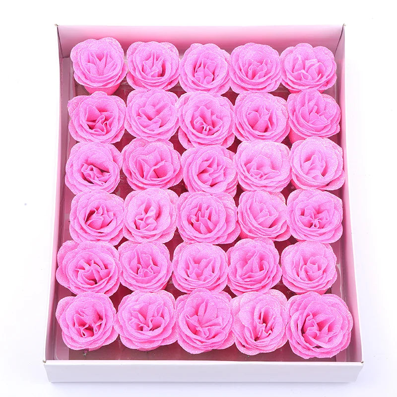 10/20/30/50pcs 7cm Valentine Rose head Glitter artificial flower roses for wife mother gift Wedding birthday DIY refined bouquet