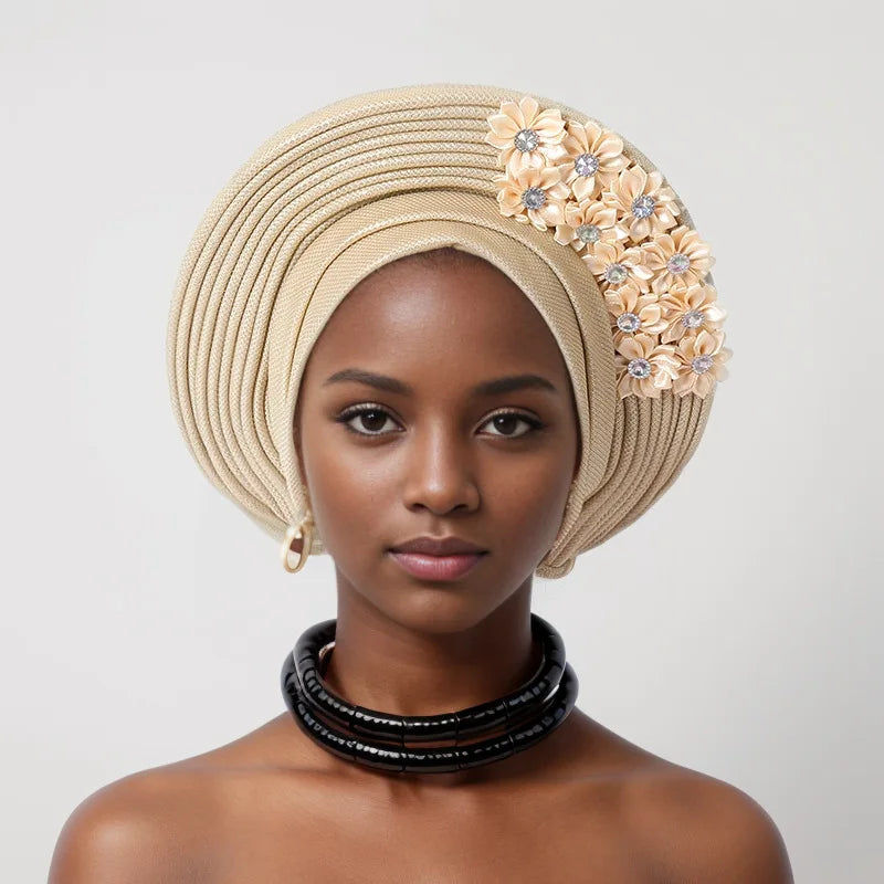 New Fashion African Women Folding Headwraps Cap Indian Hat Luxury Ethnic Style Headband Nigerian Wedding Party Headwear Bonnet