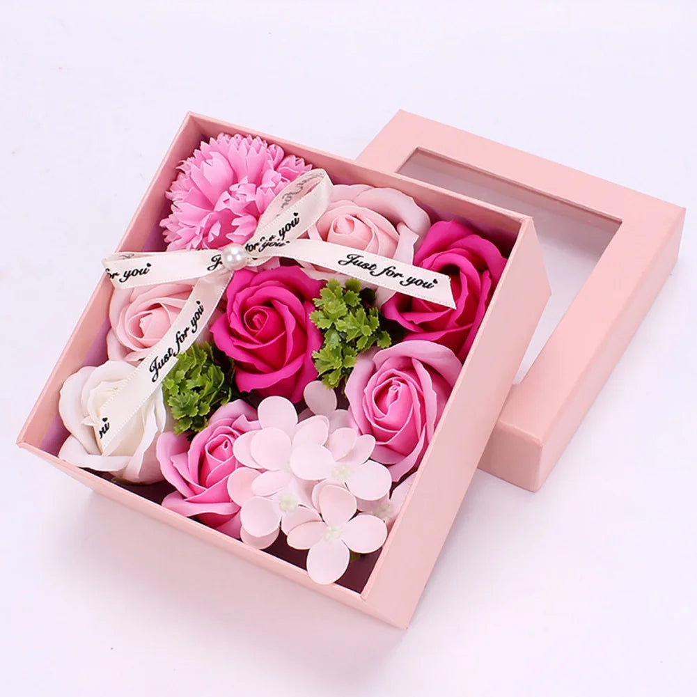 Creative Artificial Soap Flower Rose Flower Head Decor Flower Box Essential Wedding Bouquet Valentine'S Day Holding Flower Gifts