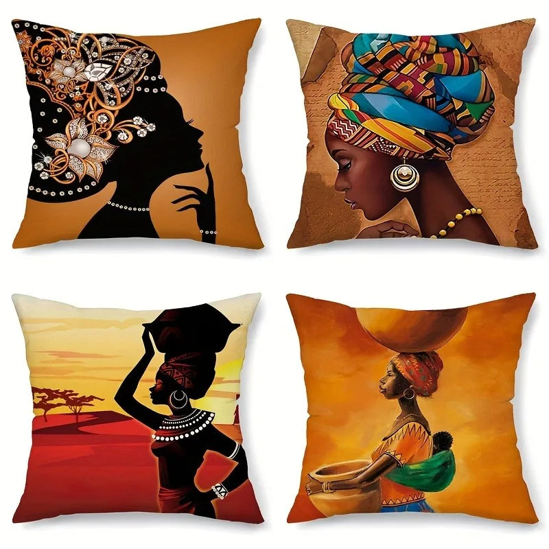 Confident African Women Pattern Home Decor Pillow Cover Bedroom Living Room Sofa Decoration Polyester Cushion Cover with Zipper