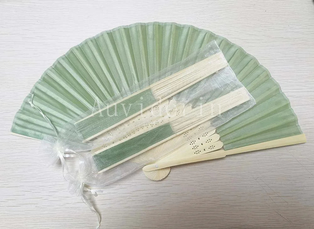 20/80pcs Personalized Wedding Favors for Guest Folded Hand Fans with Organza Gift Bag