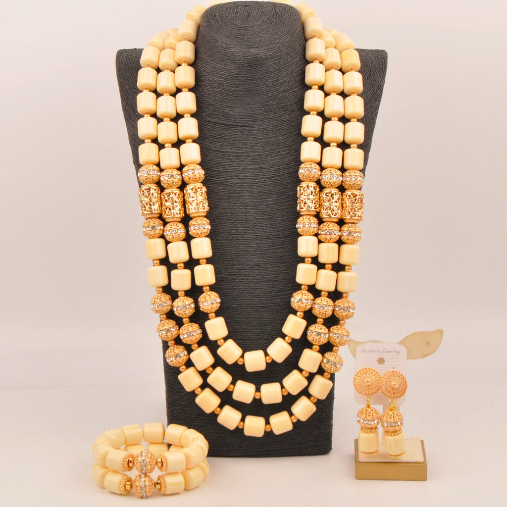 African Wedding Couple Set Orange Artificial Coral Beads Jewelry Set