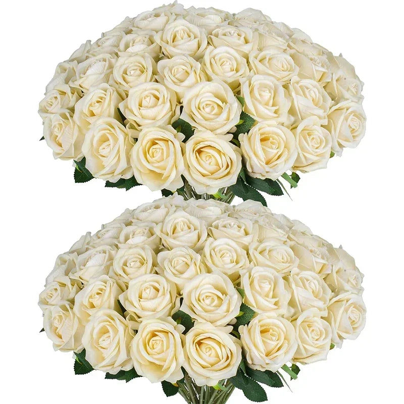 50 Pcs Artificial Rose Flower Silk Roses Bouquet Real Looking Fake Roses for Home Wedding Centerpieces Party Decorations