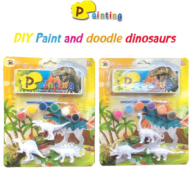 3Pcs Diy Painted Graffiti Dinosaur Children's Science and Educational Toy for Kids Drawing Toys Coloring 3D Jungle Animal Model