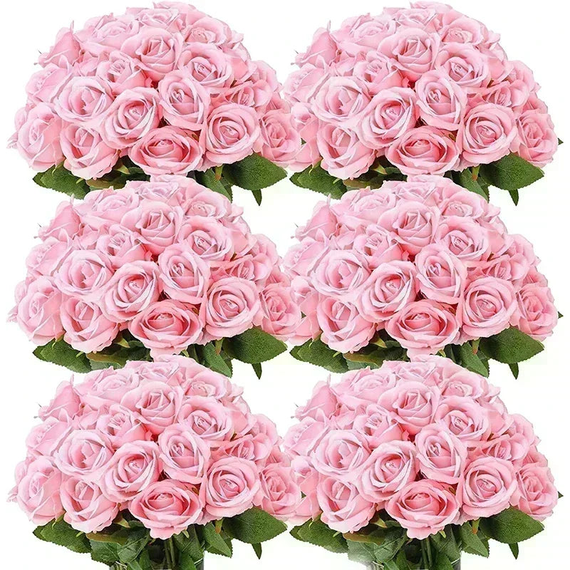 50 Pcs Artificial Rose Flower Silk Roses Bouquet Real Looking Fake Roses for Home Wedding Centerpieces Party Decorations