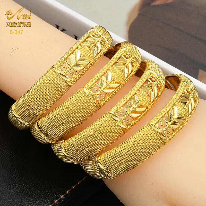 Luxury Dubai 24K Gold Color Bangles For Women Indian African Bracelets Charm Wedding Ethiopian Arabic Hand Jewelry Party Gifts