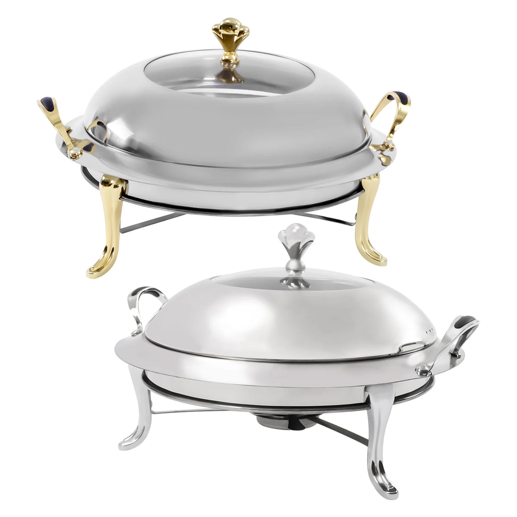 3L Stainless Steel Chafing Dish Round Durable Buffet Warmer Tray for Kitchen Party Dining Buffet-Without Water Pan