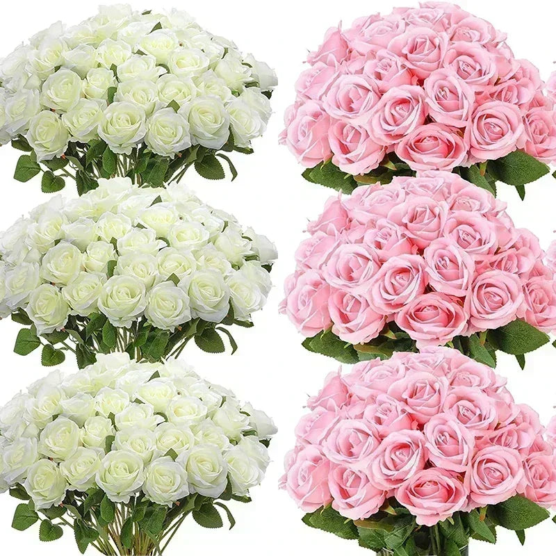 50 Pcs Artificial Rose Flower Silk Roses Bouquet Real Looking Fake Roses for Home Wedding Centerpieces Party Decorations