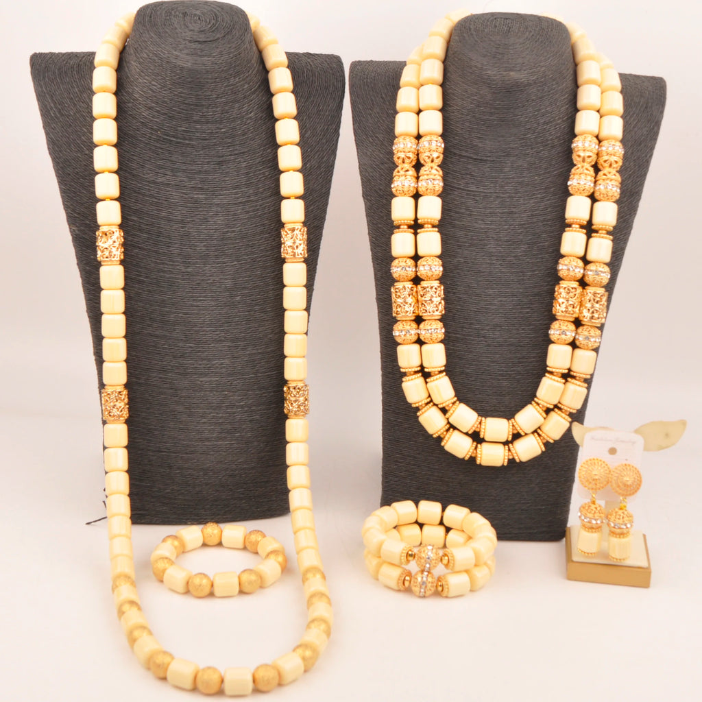 African Wedding Couple Set Orange Artificial Coral Beads Jewelry Set