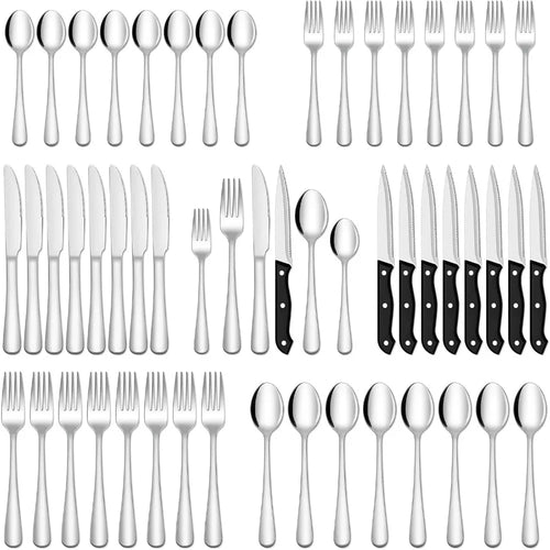 72 piece silverware set, 12 piece heavy-duty stainless steel cutlery set, food grade cutlery set，Mirror Finish, Dishwasher Safe