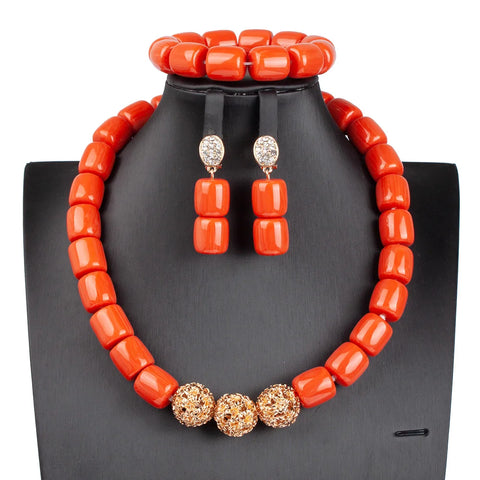 Pure African Bead Wedding Jewelry Set para Mulheres, Imitação Coral Colar, Nigéria Noiva Acessórios, Anniversary Party, Frete Grátis