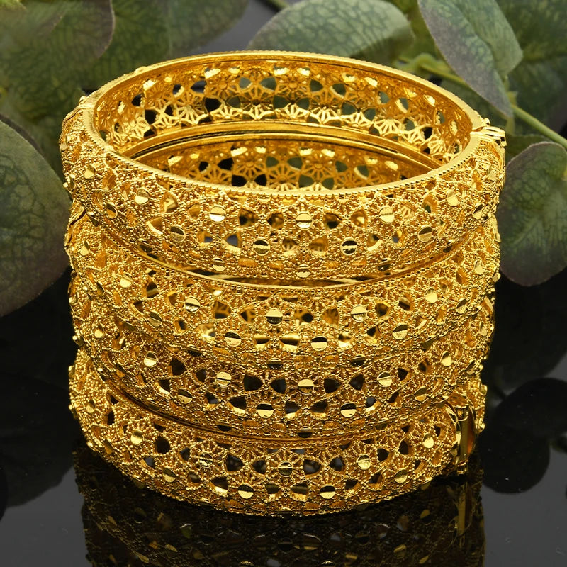 Luxury Dubai 24K Gold Color Bangles For Women Indian African Bracelets Charm Wedding Ethiopian Arabic Hand Jewelry Party Gifts