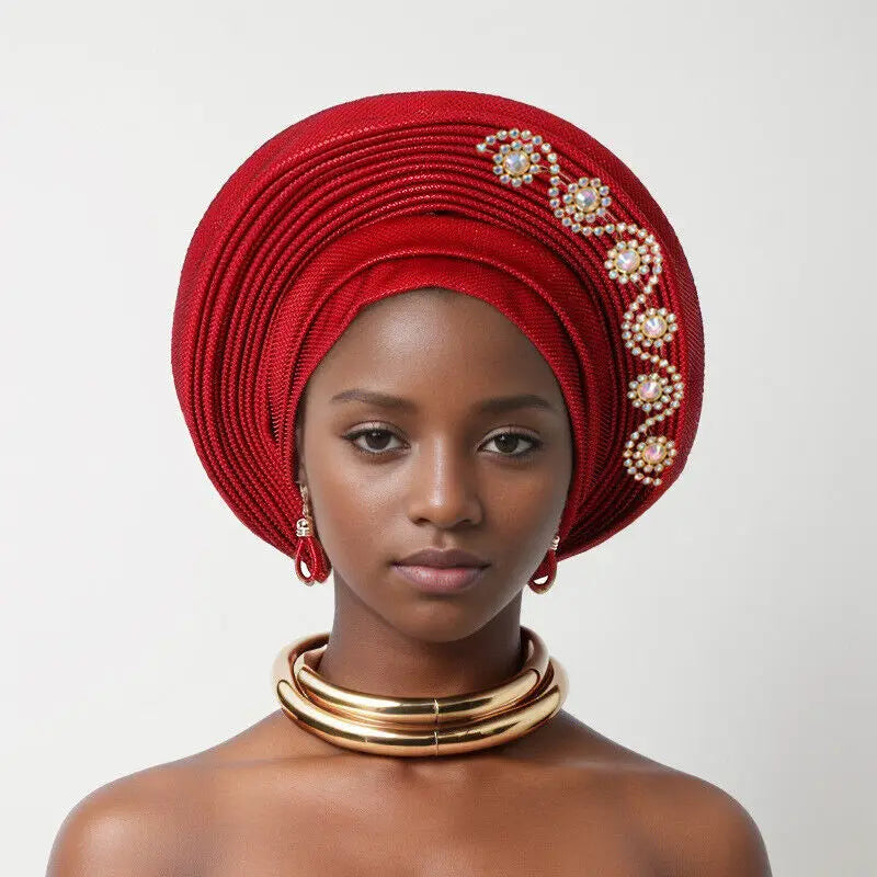 New Fashion African Women Folding Headwraps Cap Indian Hat Luxury Ethnic Style Headband Nigerian Wedding Party Headwear Bonnet