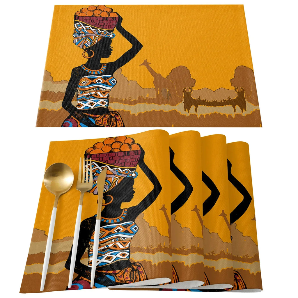 African Black Woman Giraffe Placemat Wedding Party Dining Decor Linen Table Mat Kitchen Accessories Table Napkin