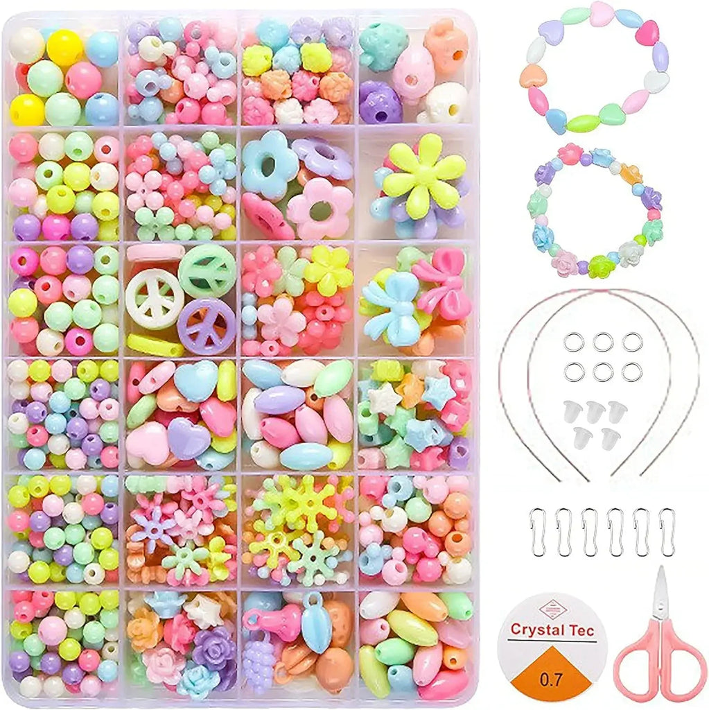 Colorful Plastic Beads Set Bracelets Making Kit Threading Gift for Kid Girl Birthday DIY Necklaces Hairband Jewelry Arts Craft