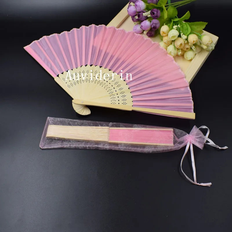 20/80pcs Personalized Wedding Favors for Guest Folded Hand Fans with Organza Gift Bag