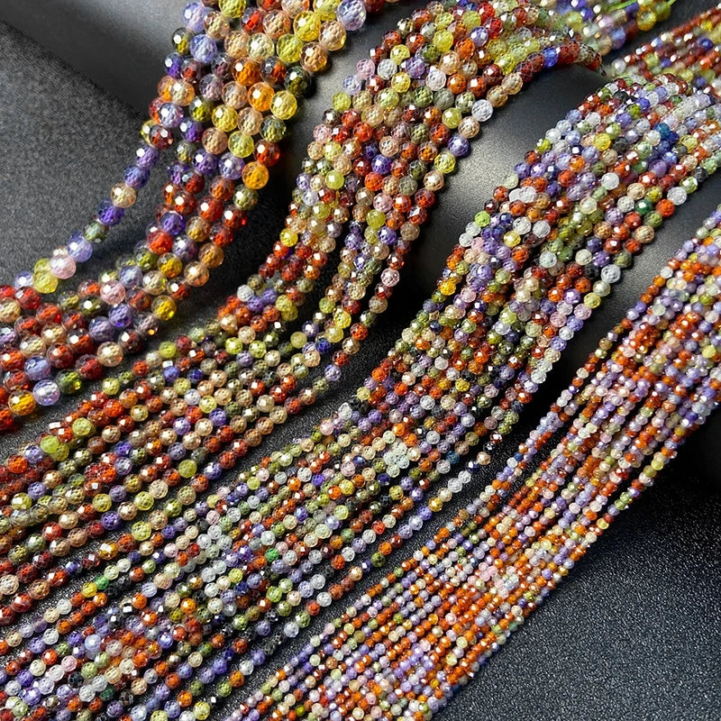 Fashion Trend Natural Colorful Zircon Bead 2 3 4MM Faceted Round Waist DIY Beads For Beadwork DIY Bracelet Necklace Rings 15"