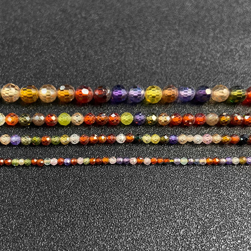 Fashion Trend Natural Colorful Zircon Bead 2 3 4MM Faceted Round Waist DIY Beads For Beadwork DIY Bracelet Necklace Rings 15"