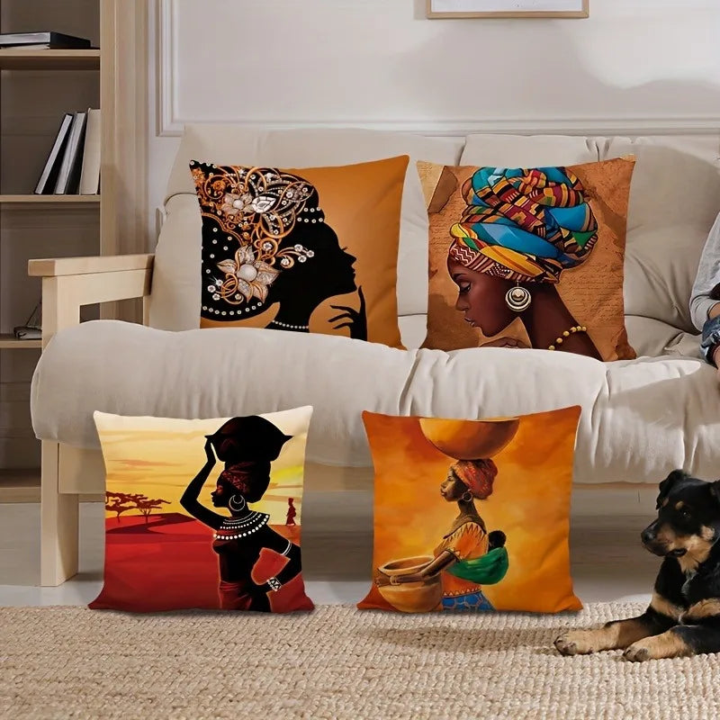 Confident African Women Pattern Home Decor Pillow Cover Bedroom Living Room Sofa Decoration Polyester Cushion Cover with Zipper