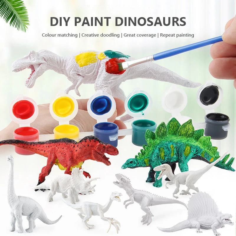 3Pcs Diy Painted Graffiti Dinosaur Children's Science and Educational Toy for Kids Drawing Toys Coloring 3D Jungle Animal Model