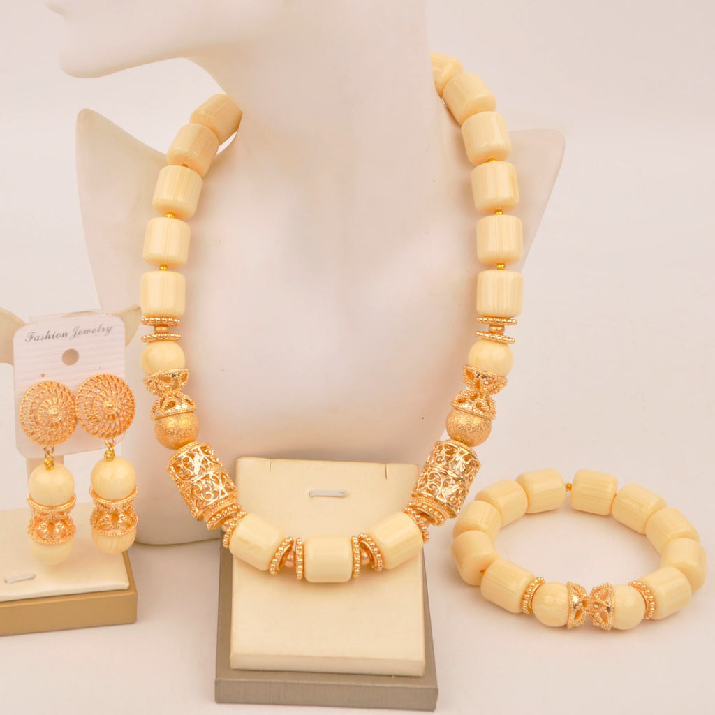 African Wedding Couple Set Orange Artificial Coral Beads Jewelry Set