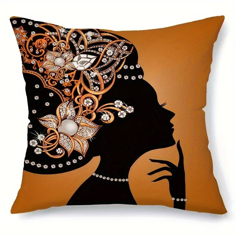 Confident African Women Pattern Home Decor Pillow Cover Bedroom Living Room Sofa Decoration Polyester Cushion Cover with Zipper