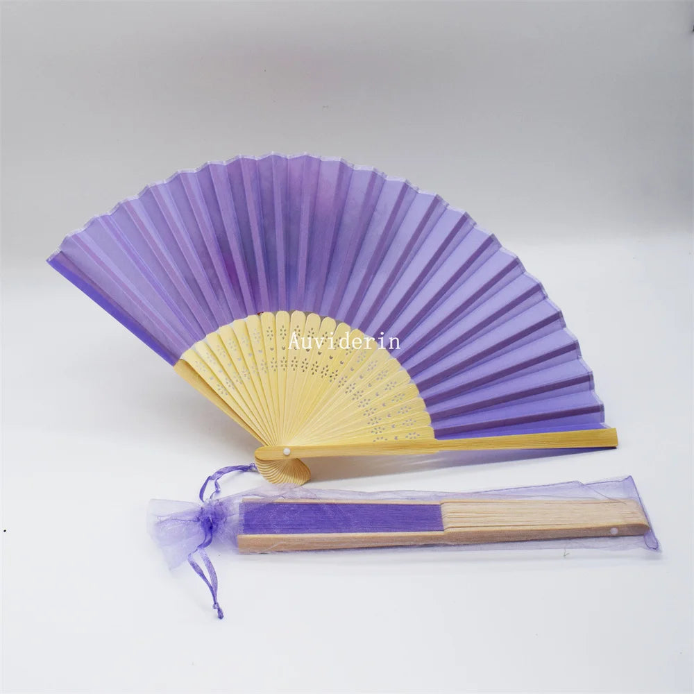 20/80pcs Personalized Wedding Favors for Guest Folded Hand Fans with Organza Gift Bag