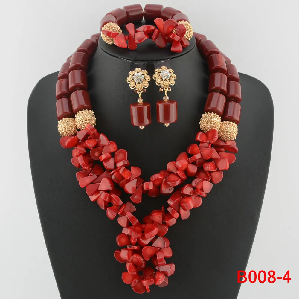 Traditional Nigerian Wedding Artificial Coral Beads Bridal Jewelry Sets African Beads Jewelry Necklace Set