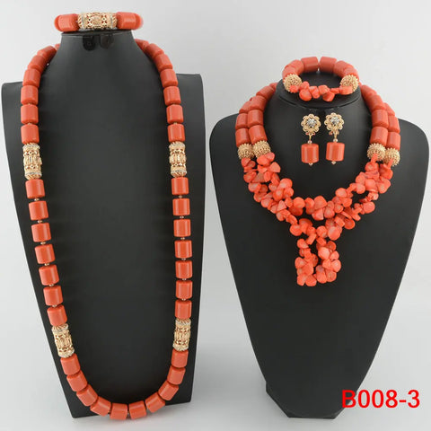 Traditional Nigerian Wedding Artificial Coral Beads Bridal Jewelry Sets African Beads Jewelry Necklace Set