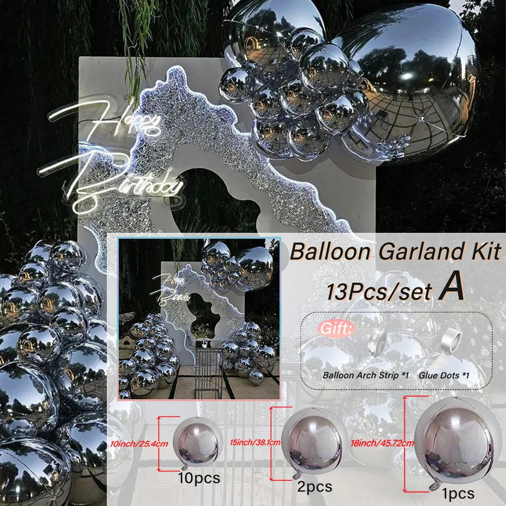 Giant 4D Foil Balloon Silver Arch Balloon Garlands Set for Gorgeous Decorations Surprise Parties Birthday Wedding Decorations