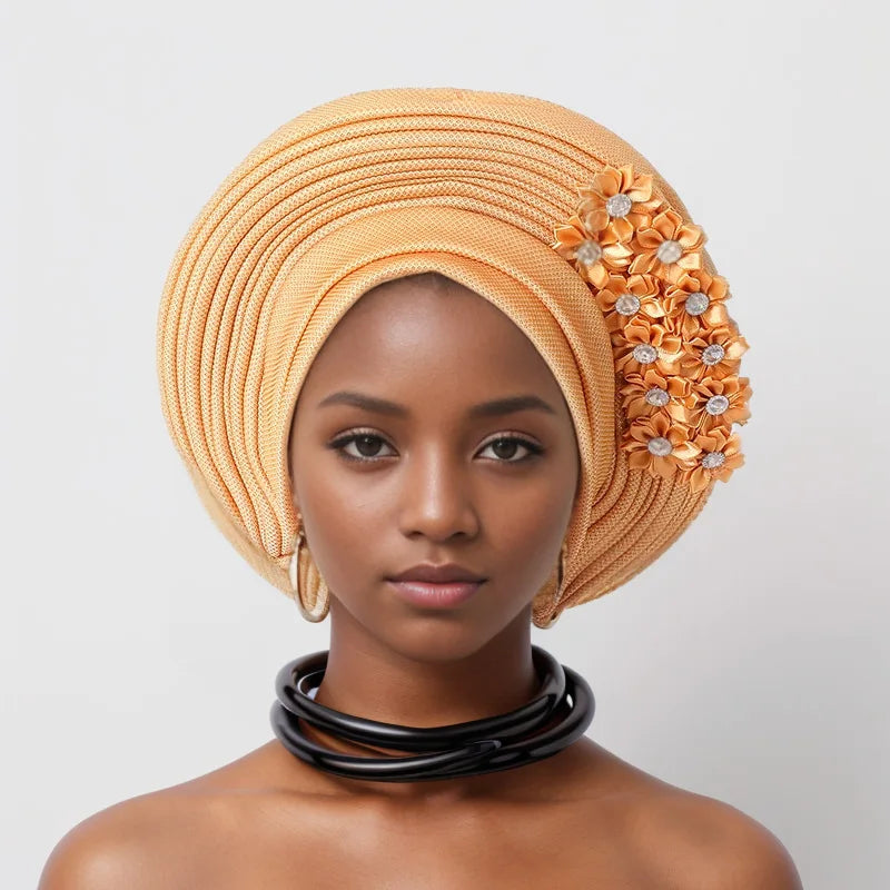 New Fashion African Women Folding Headwraps Cap Indian Hat Luxury Ethnic Style Headband Nigerian Wedding Party Headwear Bonnet