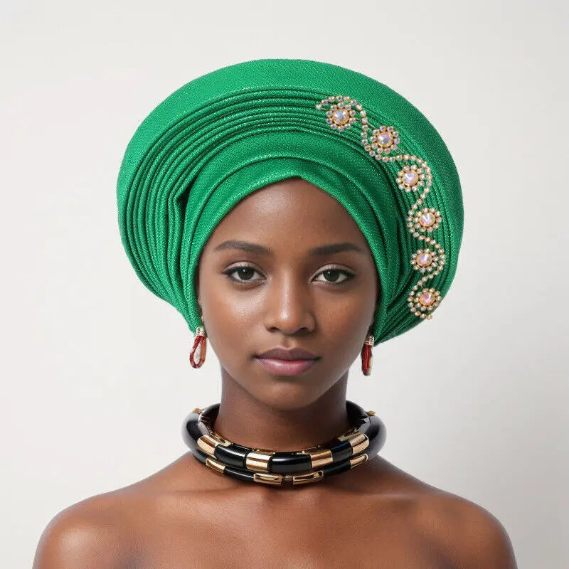 New Fashion African Women Folding Headwraps Cap Indian Hat Luxury Ethnic Style Headband Nigerian Wedding Party Headwear Bonnet