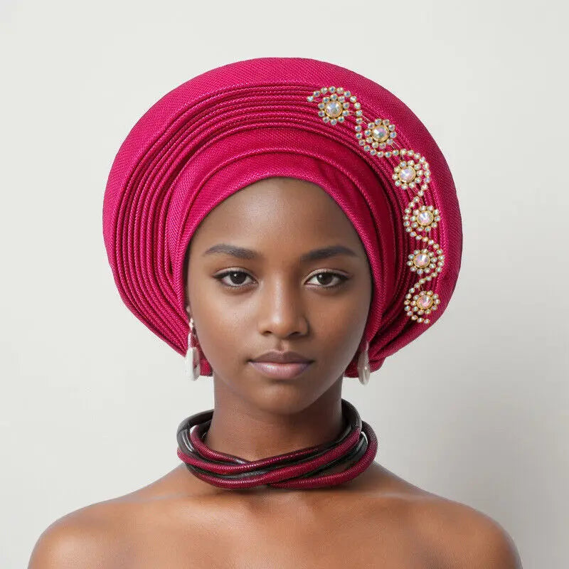 New Fashion African Women Folding Headwraps Cap Indian Hat Luxury Ethnic Style Headband Nigerian Wedding Party Headwear Bonnet