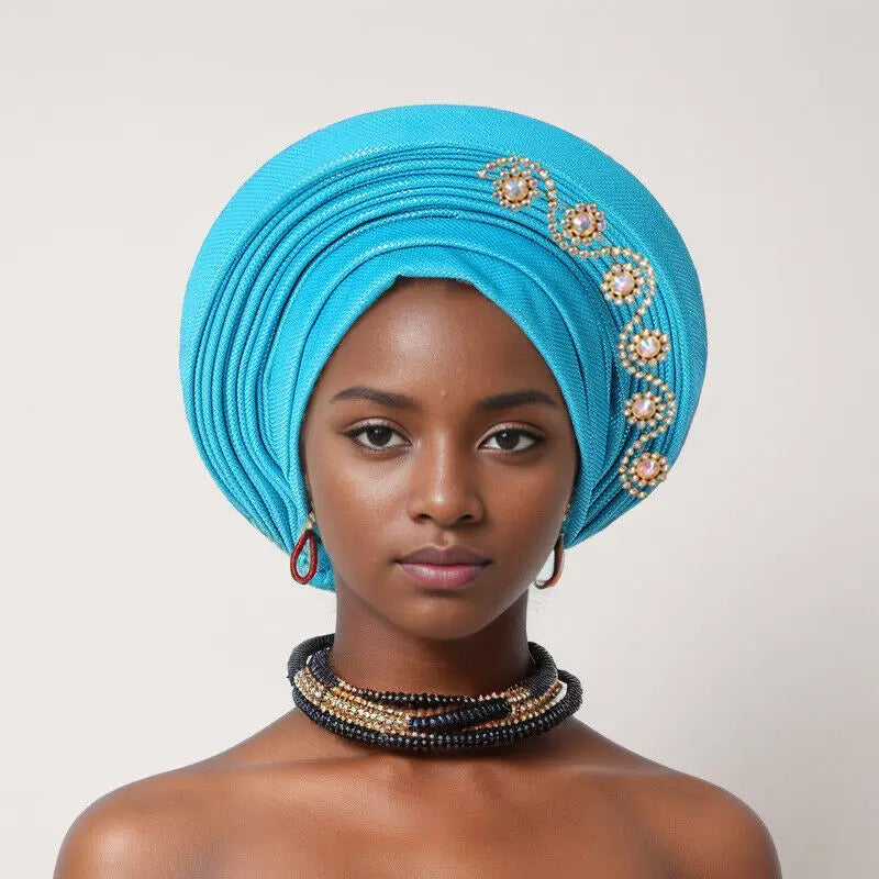 New Fashion African Women Folding Headwraps Cap Indian Hat Luxury Ethnic Style Headband Nigerian Wedding Party Headwear Bonnet