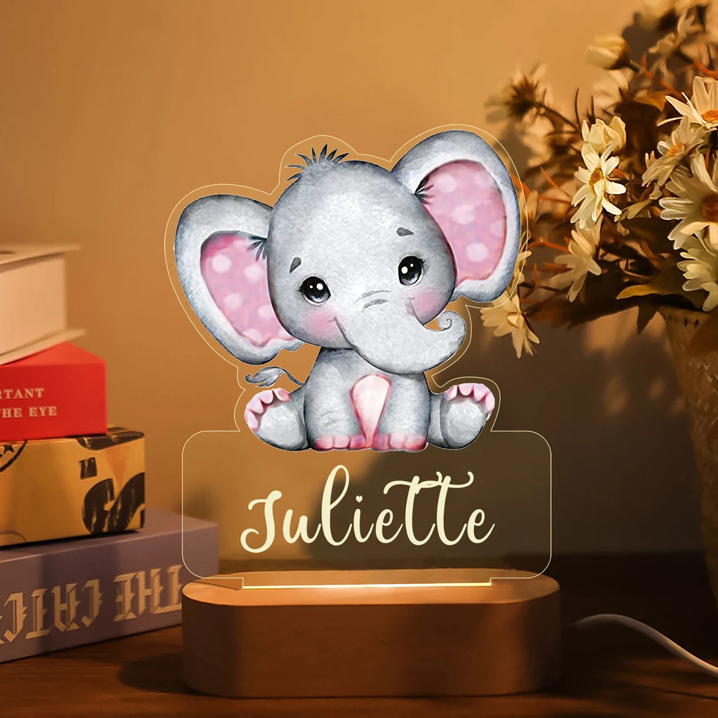 Personalized Children Animal Night Light Custom Name Acrylic Lamp Baby Kids Bedroom Decoration Neonate Birthday Christmas Gift