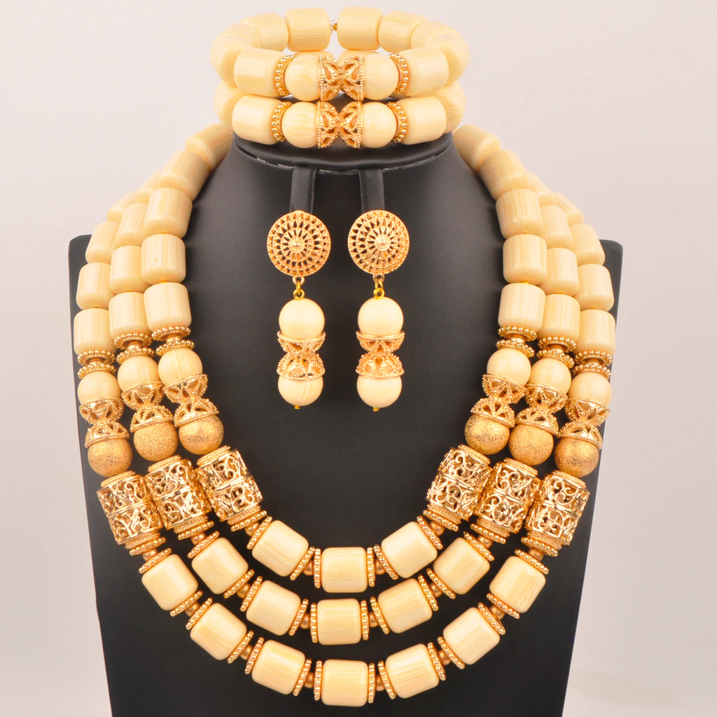 African Wedding Couple Set Orange Artificial Coral Beads Jewelry Set