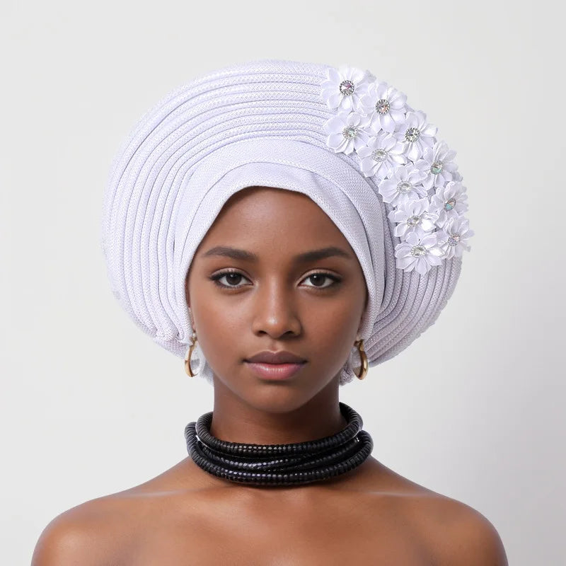 New Fashion African Women Folding Headwraps Cap Indian Hat Luxury Ethnic Style Headband Nigerian Wedding Party Headwear Bonnet