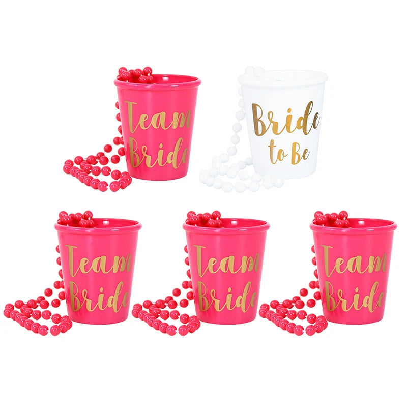 Team Bride To Be Cup Bachelorette Hen Party Plastic Shot Glasses Necklace For Wedding Bridal Shower Party Decor Bridesmaids Gift