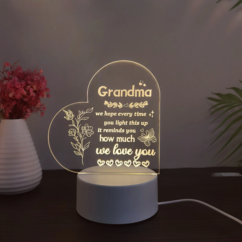 Luz Nocturna 3D para el día de la madre, 1 piezas, luz decorativa de ambiente festivo USB, luz de mesa de regalo para abuela