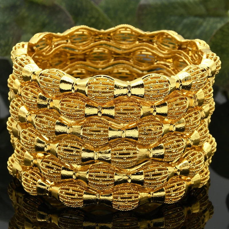 Luxury Dubai 24K Gold Color Bangles For Women Indian African Bracelets Charm Wedding Ethiopian Arabic Hand Jewelry Party Gifts